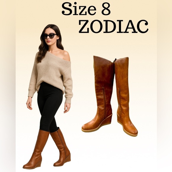 ZODIAC Iggy Wedge Knee High Boot Women's Size 8 Cognac - Picture 2 of 10